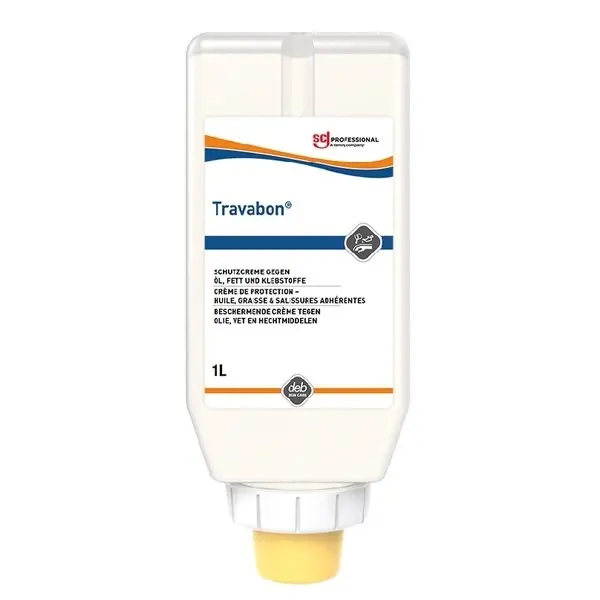 SC Johnson Travabon® Hautschutzcreme gegen Öl, Fett und Klebstoffe 1 l Softflasche
