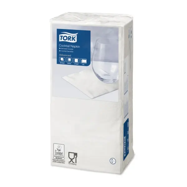 TORK Advanced Cocktailservietten 2-lagig, 24 x 24 cm, weiß 1 Karton = 2400 Stück