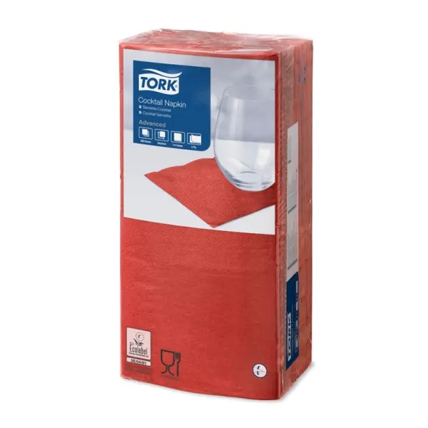 TORK Advanced Cocktailservietten 2-lagig, 24 x 24 cm, rot 1 Karton = 2400 Stück