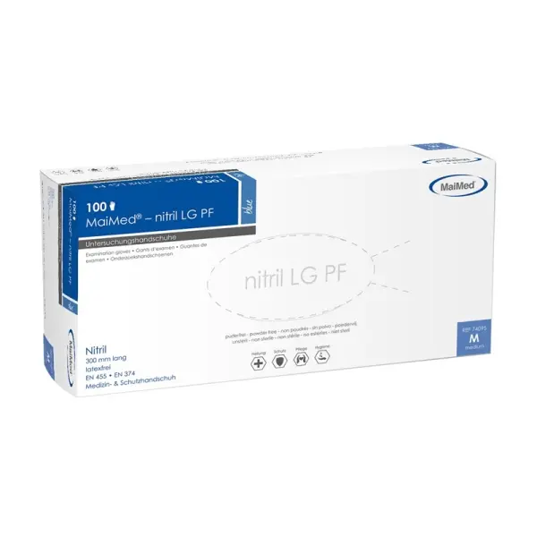MaiMed-nitril LG PF Einmalhandschuhe extra lang Nitril unsteril puderfrei, blau Gr. L 1 Box = 100 Stück