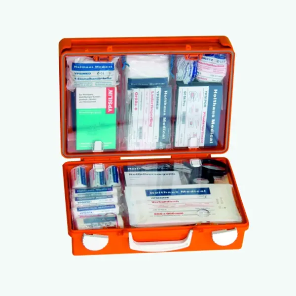 Erste-Hilfe-Koffer SAN orange Füllsortiment ÖNORM Z1020 Typ1 mit Wandhalterung