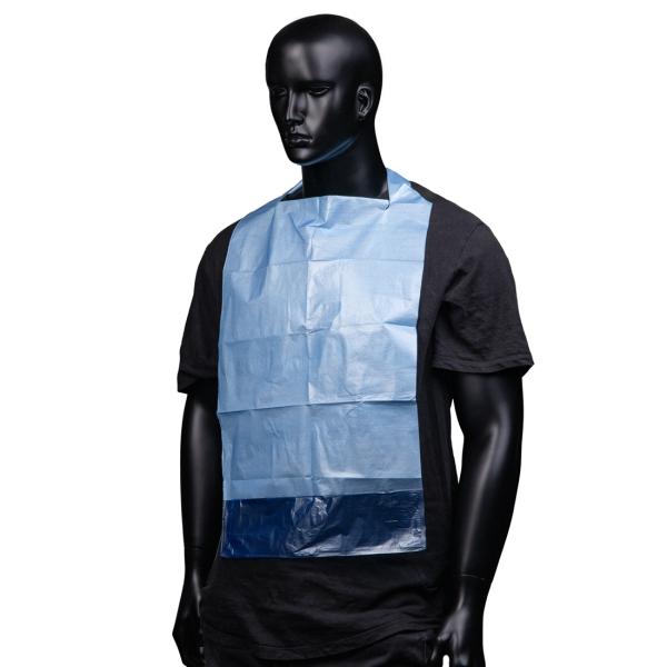 ECO-PLUS Einweg-Lätzchen mit Auffangtasche 64 x 36 cm, blau 1 Karton = 500 Stück