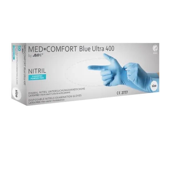 MED-COMFORT Blue Ultra 400 Nitrilhandschuhe puderfrei, 40 cm lang, blau, Gr. M 1 Box = 50 Stück