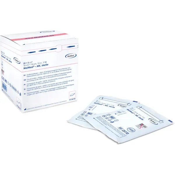MaiMed MK steril Mullkompressen 10 x 10 cm, 8-fach 1 Box = 25 x 2 Stück