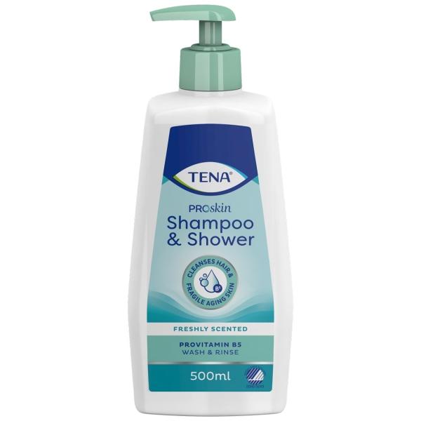TENA Shampoo & Shower sanftes Shampoo und Duschgel in einem 500 ml Flasche