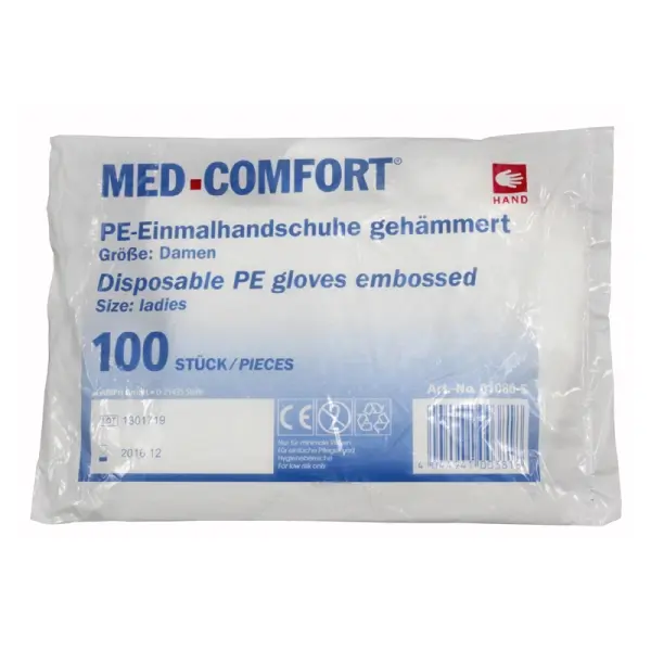 Med-Comfort PE-Einmalhandschuh Damen transparent, gehämmert, Gr. S 1 Beutel = 100 Stück
