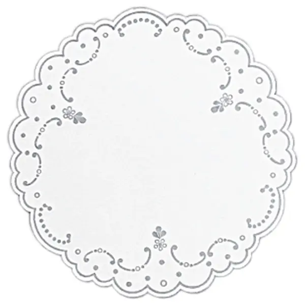 Duni Dunicel Untersetzer mit Silberdruck rund 19 cm, weiß / silber 1 Karton = 4 x 250 Stück