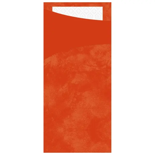Duni SACCHETTO Zelltuch Serviettentasche 190 x 85 mm, mandarin / Serviette weiß 1 Karton = 5 x 100 Stück
