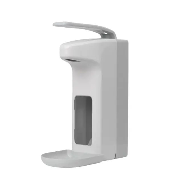 AMPri manueller Armhebelspender 500 ml für flüssige Seifen und Desinfektionsmittel weiß-grau