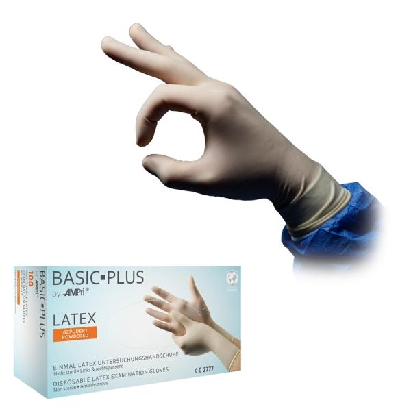 Basic-Plus Latex Einweghandschuhe gepudert, weiß, Gr. XL 1 Box = 100 Stück