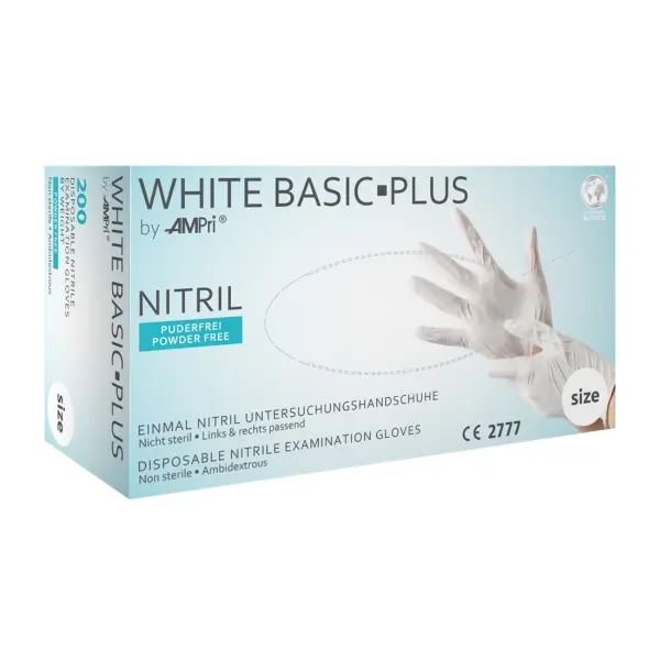 WHITE BASIC PLUS Nitril-Einmalhandschuhe puderfrei, weiß, Gr. L 1 Box = 200 Stück