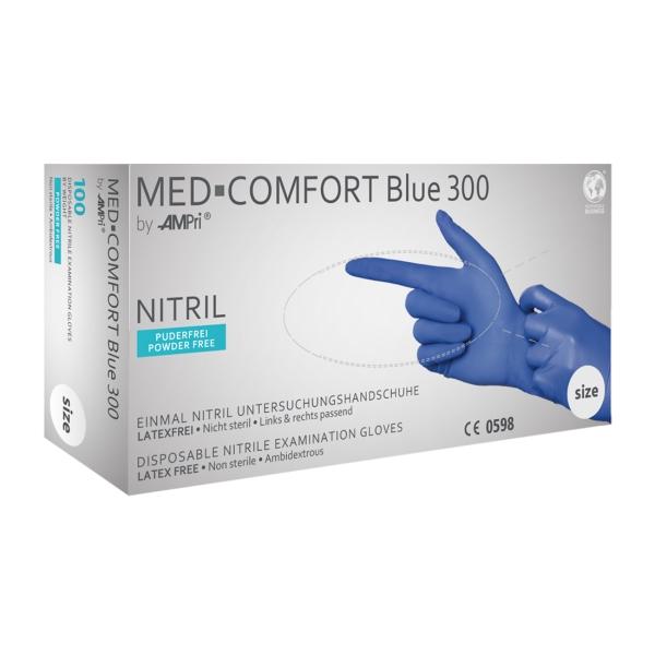 MED-COMFORT Blue 300 Nitrilhandschuhe extra lang, puderfrei, blau, Gr. L 1 Box = 100 Stück