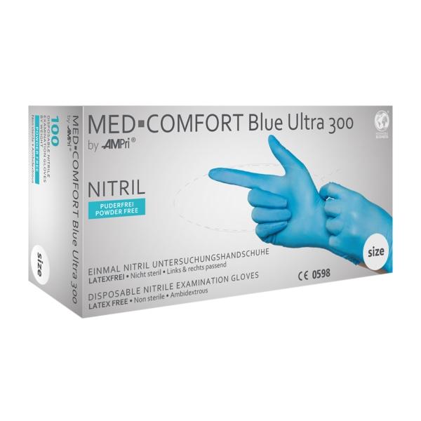 MED-COMFORT Blue Ultra 300 Nitrilhandschuhe extra lang, ungepudert, blau, Gr. S 1 Box = 100 Stück