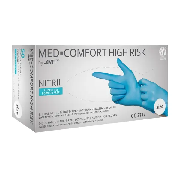 MED-COMFORT High Risk Chemikalienschutzhandschuhe puderfrei, blau, Gr. L 1 Box = 50 Stück