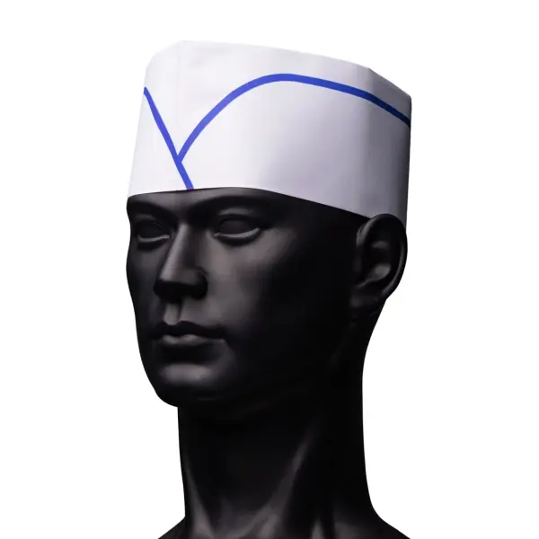 AMPri Einweg-Schiffchenhaube mit Vlieskrone aus Papier und PP, weiß-blau 1 Pack = 100 Stück