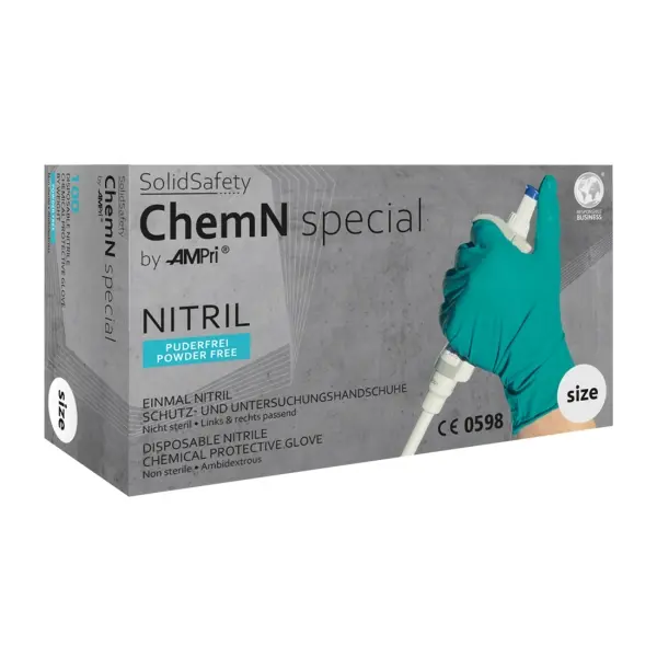 Solidsafety Chemn Special Chemikalienschutz-Handschuhe aus Nitril, grün, Gr. XL 1 Box = 100 Stück