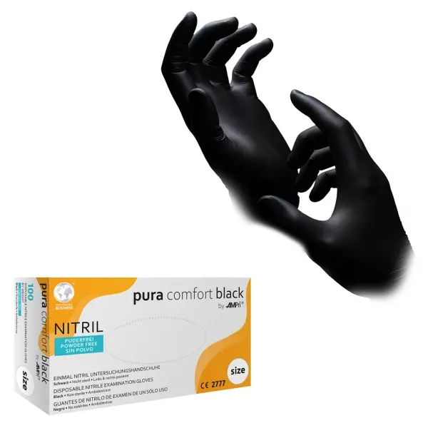 Pura Comfort Black Nitril-Einmalhandschuhe puderfrei, schwarz, Gr. M 1 Box = 100 Stück