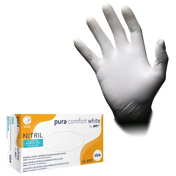 Pura Comfort White Nitrilhandschuhe ungepudert, weiß, Gr. XL 1 Box = 100 Stück
