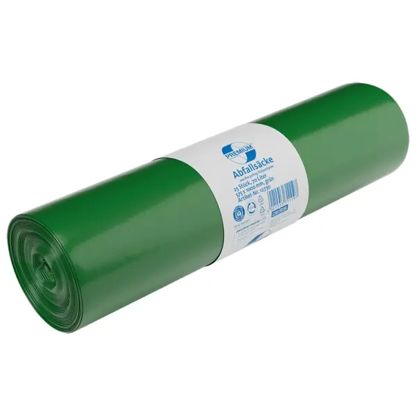 DEISS PREMIUM Abfallsack 70 l, 30 my, grün 575 x 1000 mm, LDPE 1 Rolle = 25 Stück