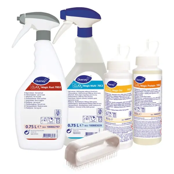Diversey Clax Magic Starterkit 7OA2 4 Fleckenentferner im Set inkl. Fleckenbürste 