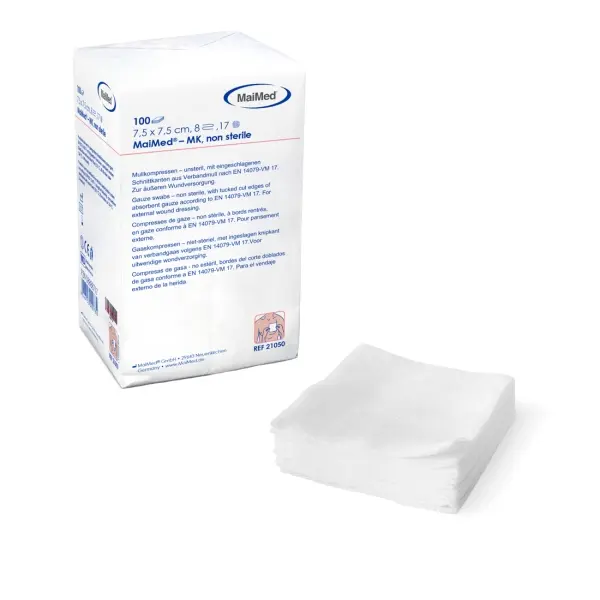 MaiMed MK Mullkompressen unsteril 7,5 x 7,5 cm, 8-fach 1 Pack = 100 Stück