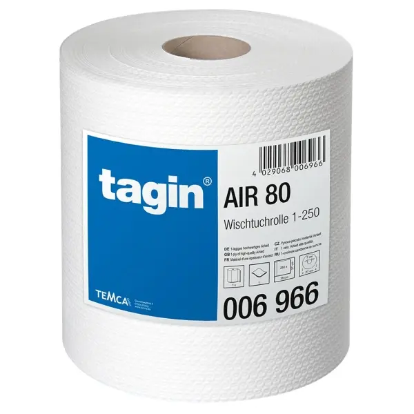 tagin® AIR 80 Wischtuchrolle, Spezialwischtuch 1-lagig, 38 x 27 cm, hochweiß, Rolle a 250 Blatt 1 Pack = 1 Rolle