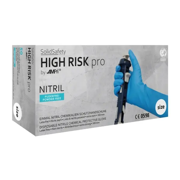 Solidsafety High Risk ProArt Chemikalienschutzhandschuh, blau, puderfrei, Gr. S 1 Box = 50 Stück