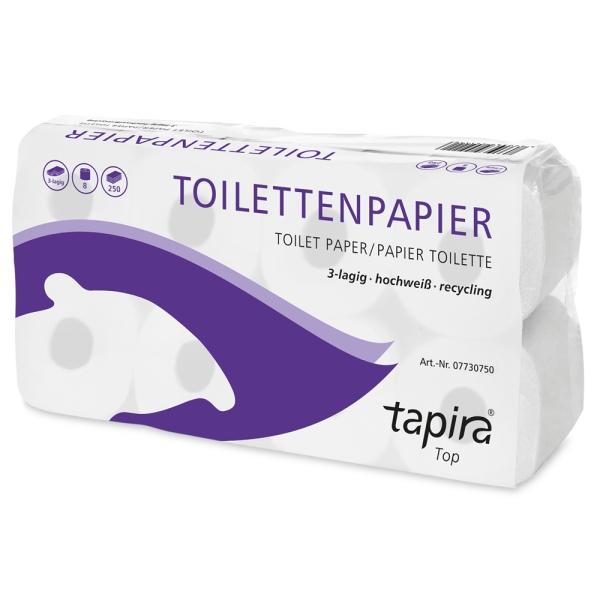 tapira Top Toilettenpapier 3-lagig, hochweiß, Recycling, 250 Blatt 1 Pack = 64 Rollen