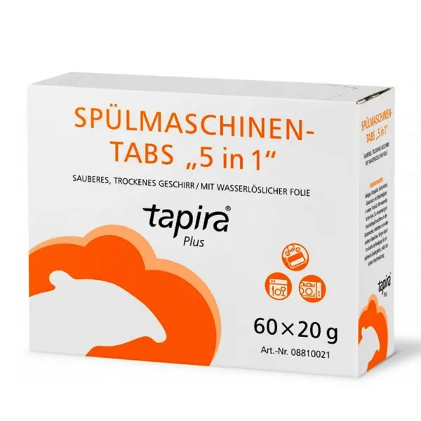 tapira Plus Spülmaschinen-Tabs 5 in 1 mit wasserlöslicher Folie 1 Pack = 60 Stück