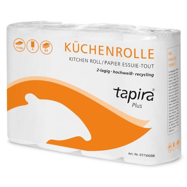 tapira Plus Küchenrolle 2-lagig, 26 x 22 cm, hochweiß, Recycling, 64 Blatt 1 Pack = 32 Rollen