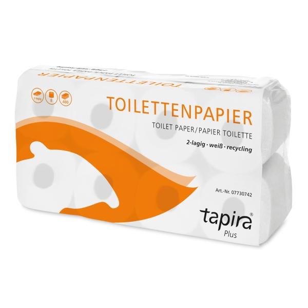 tapira Plus Toilettenpapier 2-lagig, weiß, Recycling, 400 Blatt 1 Pack = 48 Rollen