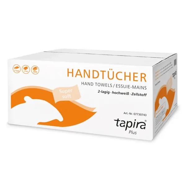 tapira Plus Handtuchpapier 2-lagig, hochweiß, Zellstoff 24 x 21 cm, V-Falz, 1 Karton = 3990 Blatt