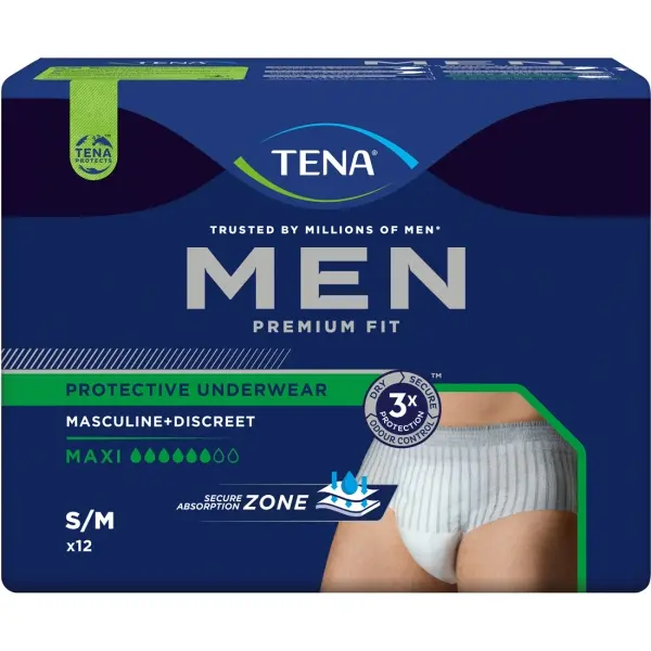 TENA Men Premium Fit Pants Maxi Gr. S/M Einweg-Unterhosen für Männer 1 Beutel = 12 Stück