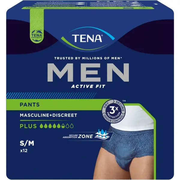 TENA Men Active Fit Pants Plus Gr. S/M Einweg-Unterwäsche für Männer 1 Beutel = 12 Stück