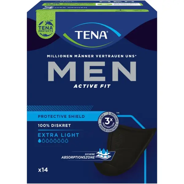 TENA Men Active Fit Extra Light Inkontinenzeinlagen für Männer schwarz 1 Beutel = 14 Stück