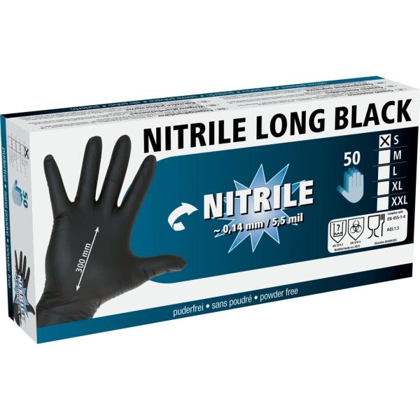 Bild 1 KERBL Nitril Einmalhandschuhe Long Black puderfrei unsteril