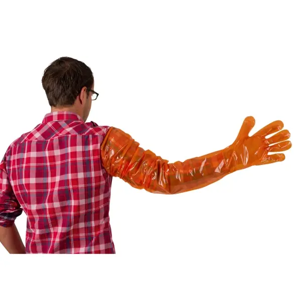 KERBL Einmalhandschuhe Vetbasic 90 cm lang, orange, Einheitsgröße 1 Box = 100 Stück