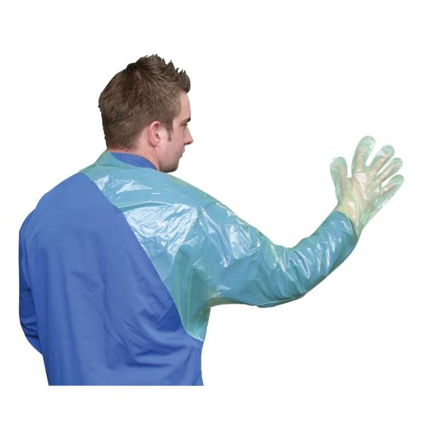 KERBL Einmalhschuh mit Schulterschutz 120 cm lang, grün, Einheitsgröße 1 Box = 50 Stück