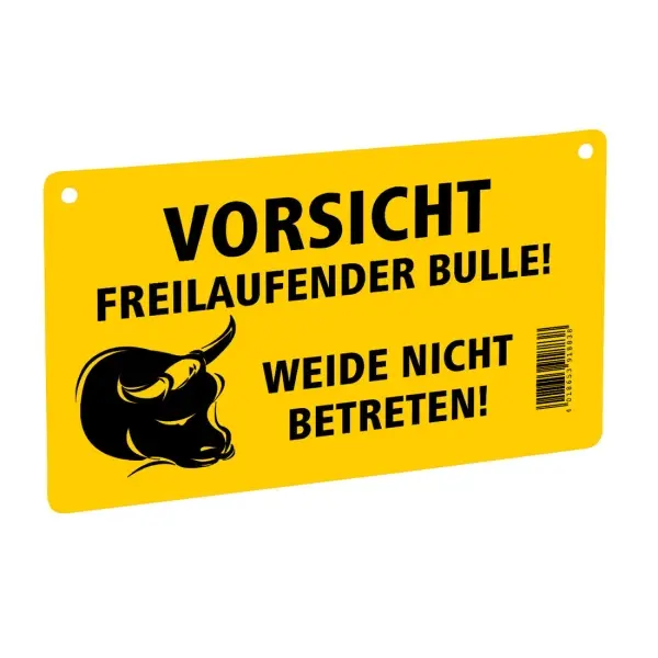 KERBL Warnschild gelb "Vorsicht freilaufender Bulle!"