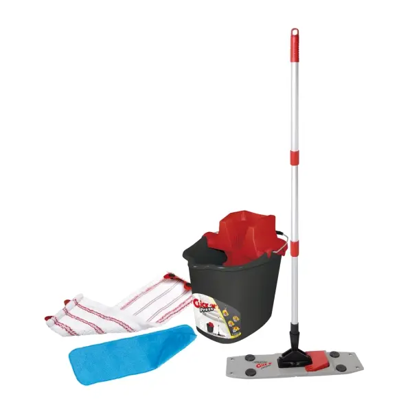 Sprintus Click N Press Bodenwisch-Komplett-Set 3 in 1 Wischeimer, Teleskopstiel, Bodenwischer, Laschenmopp und Staubtuch 
