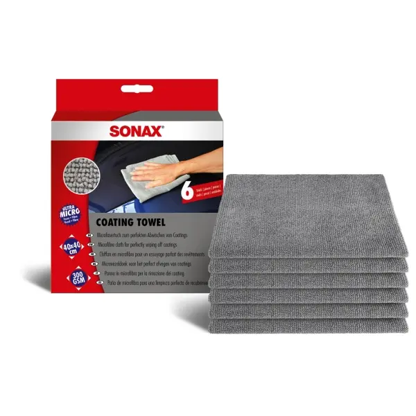 SONAX Coating Towel Tuch mit Ultra-Microfasern in sehr kurzen Schlingen 1 Pack = 6 Stück