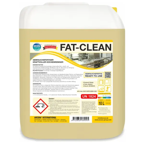 ARCORA FAT-CLEAN Gebrauchsfertiger kraftvoller Küchenreiniger 10 l Kanister
