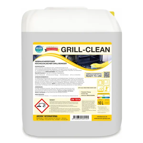 ARCORA GRILL-CLEAN gebrauchsfertiger, hochalkalischer Grillreiniger 10 l Kanister