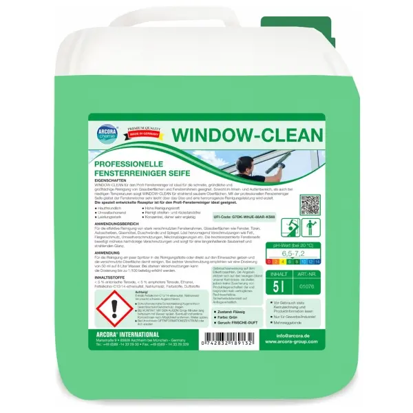 ARCORA WINDOW-CLEAN Professionelle Fensterreiniger Seife 5 l Kanister