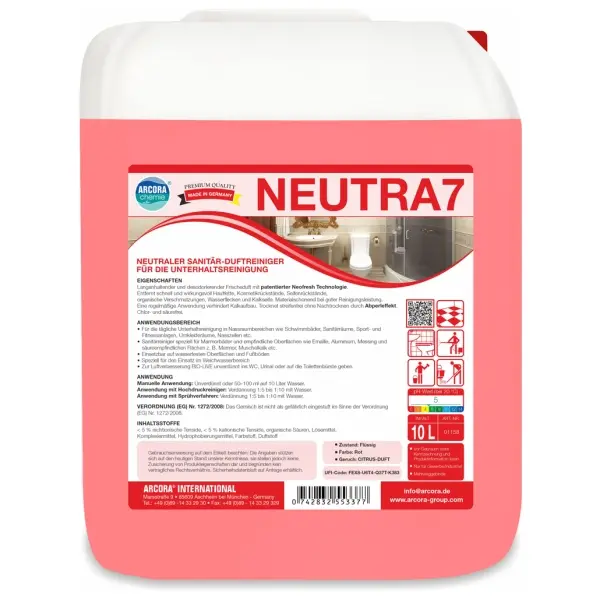 ARCORA NEUTRA 7 Neutraler Sanitär-Duftreiniger 10 l Kanister