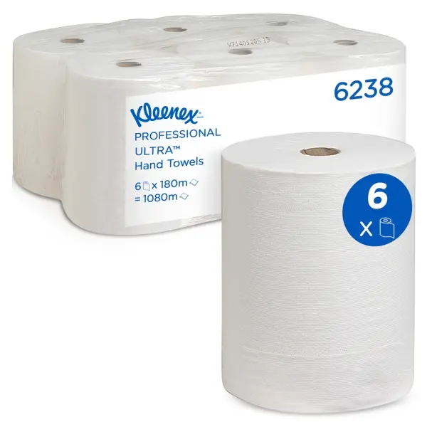 Kimberly-Clark Kleenex Ultra Handtücher 2-lagig, weiß, Rolle a 180 m 1 Pack = 6 Rollen