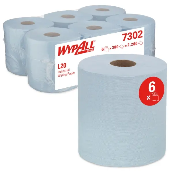 Kimberly-Clark WypAll L20 Industriewischtücher 2-lagig, 38 x 18,3 cm, blau, Rolle a 380 Blatt 1 Pack = 6 Rollen