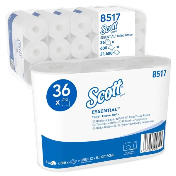 Kimberly-Clark Scott Essential Toilettenpapierrollen 2-lagig, weiß, Rolle a 600 Blatt 1 Pack = 36 Rollen