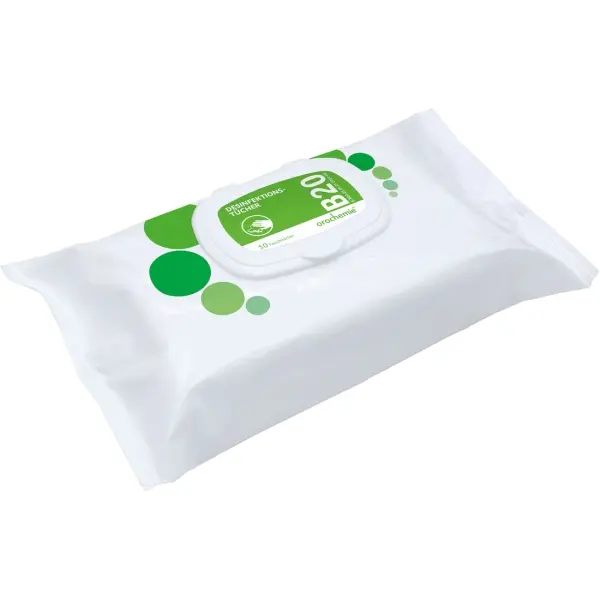 B 20 Desinfektionstücher gebrauchsfertig, alkoholfrei 1 Pack = 50 Tücher