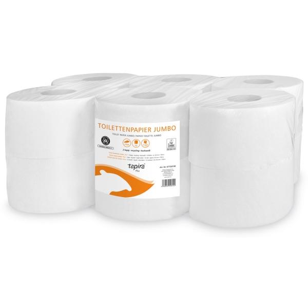 tapira Plus Toilettenpapier Mini Jumbo 2-lagig, hochweiß, Recycling, Rolle a 150 m 1 Pack = 12 Rollen